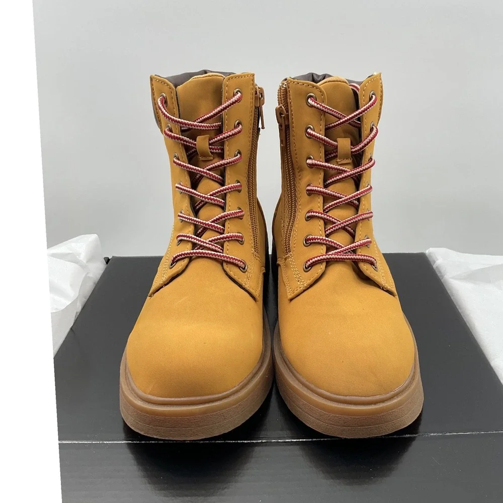 Steve Madden Jumble Kids Wheat Combat Boots Side Zip Size 4 SF2567-0325